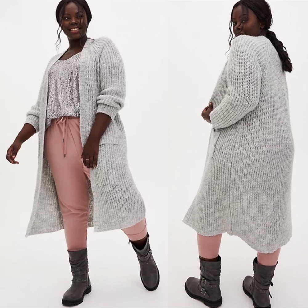 Torrid Chunky Duster Open Front Sweater Light Gray size 1X
